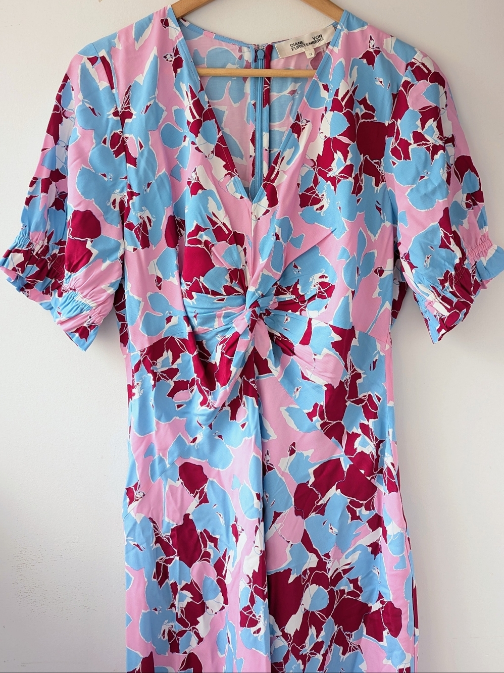 Diane Von Furstenberg Floral Twist-Front Pink + Blue Midi Dress - Picture 3 of 13